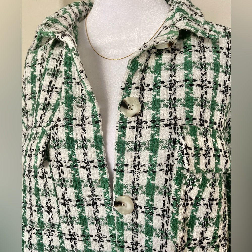 Clueless Preppy Kelley Green Tweed Shacket - Picture 3 of 7